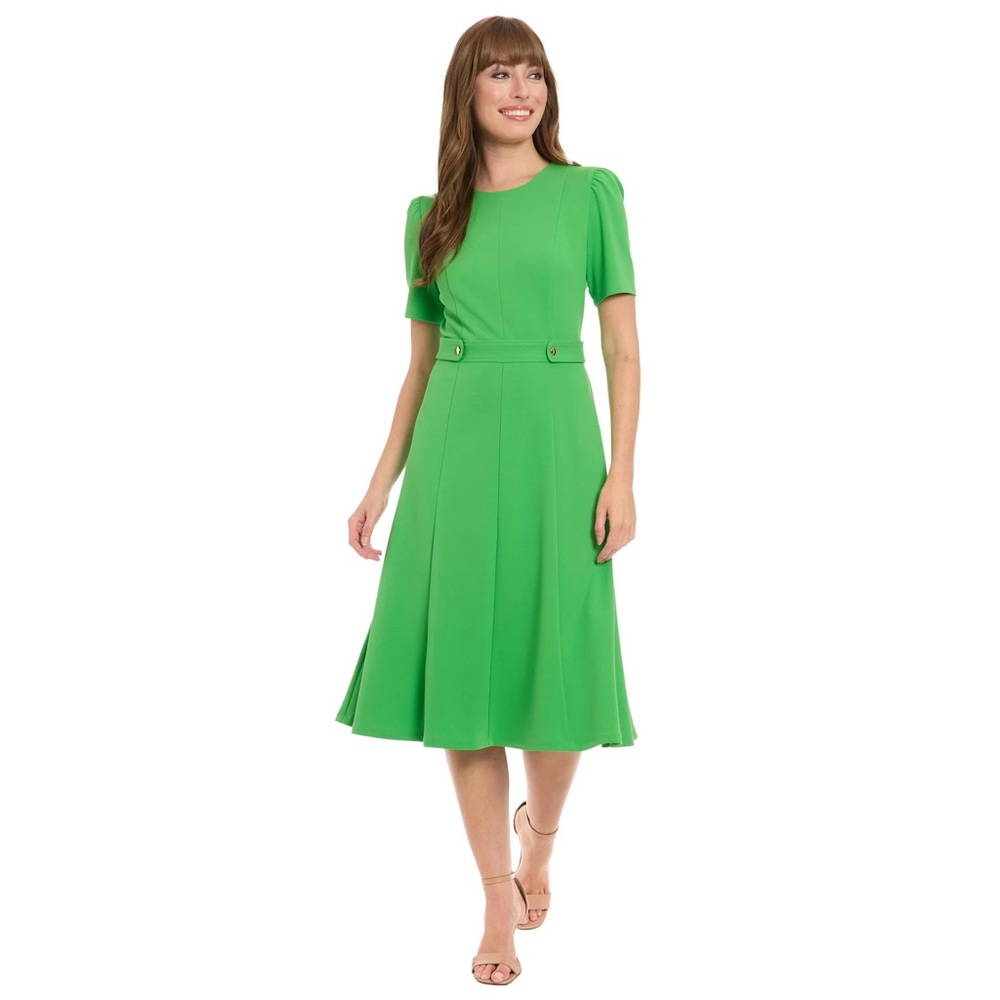 Women's London Times Solid Side Tab Fit & Flare Kelly Green Dress Size 14 NWT